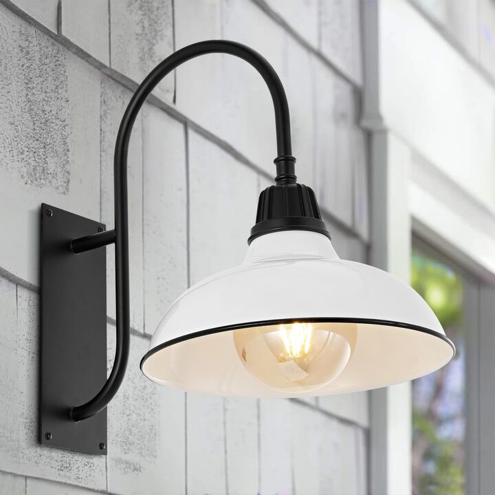 Stanley Farmhouse Industrial Indoor/Outdoor Iron LED Gooseneck Arm Outdoor Sconce