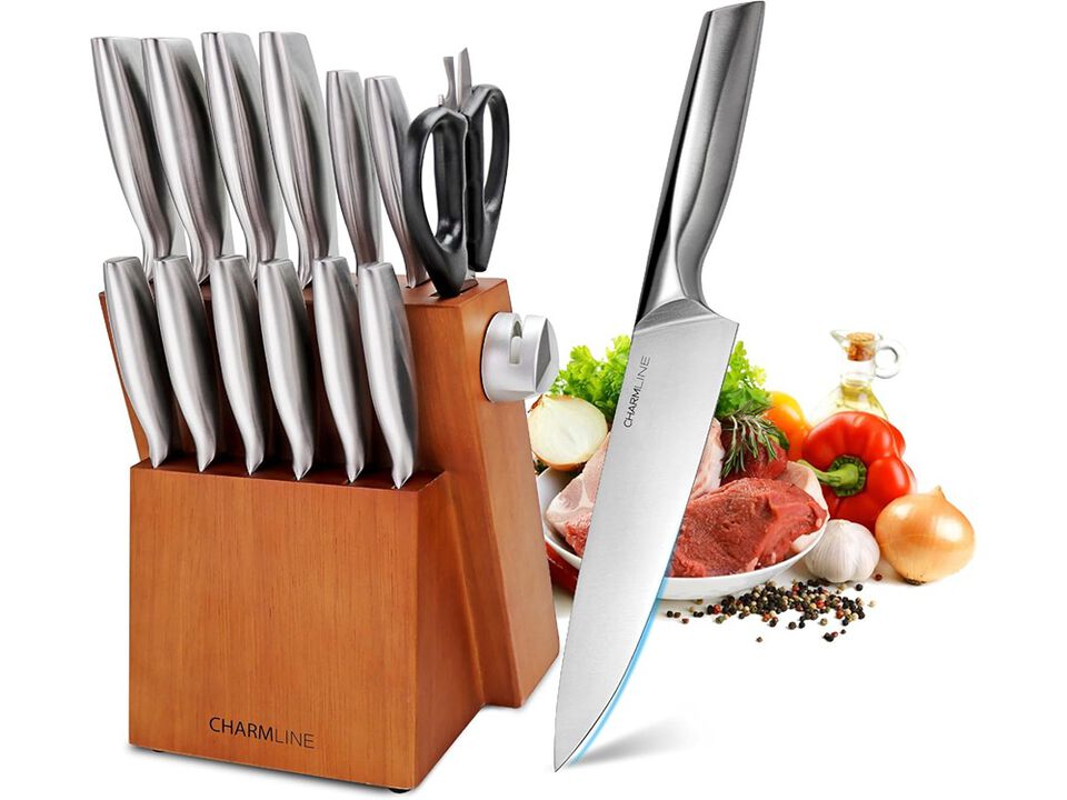 Charmline Knife Sets for Kitchen, 15 Pcs Knives Set with Block