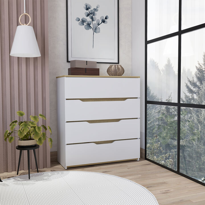 Zoe Dresser, Superior Top, Four Drawers - White Light Oak