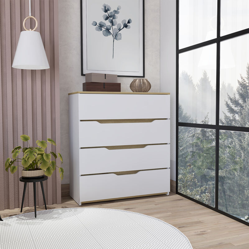 Zoe Dresser, Superior Top, Four Drawers - White Light Oak