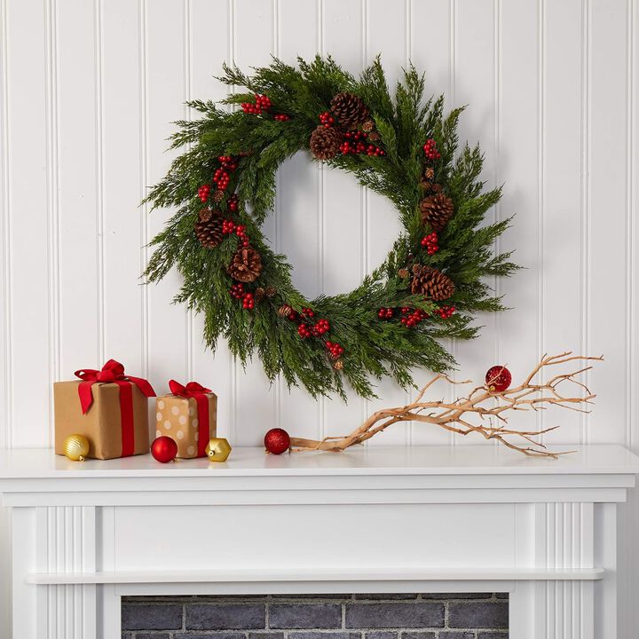 Hivvago 32'' Cypress with Berries and Pine Cones Artificial Wreath