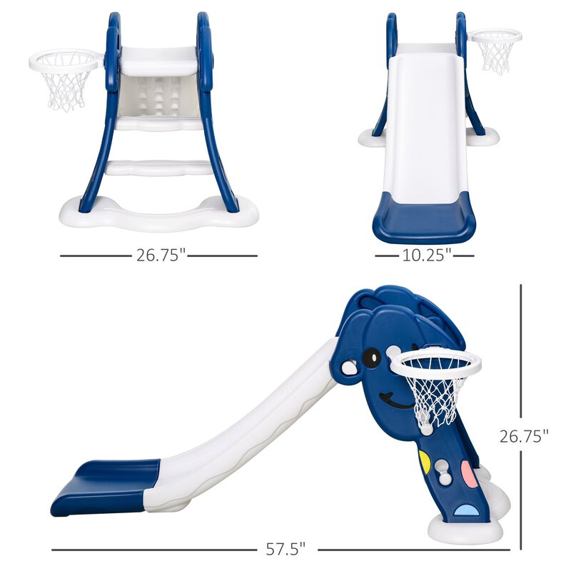 Blue Kiddie Playground: Indoor/Outdoor Slide with Basketball Hoop