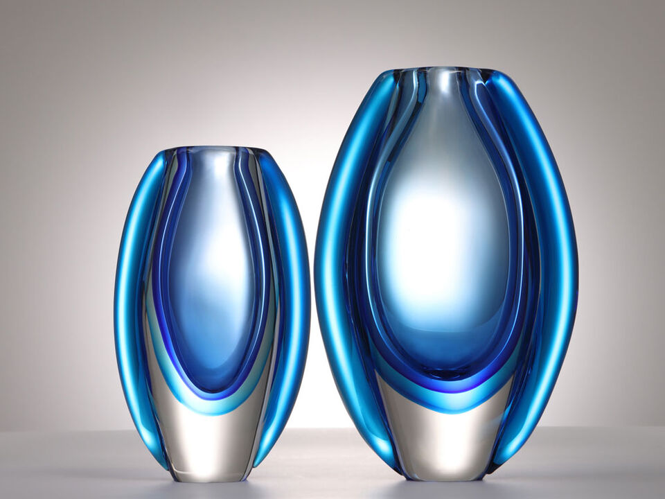 Hand Blown Sommerso Oval Art Glass Vase