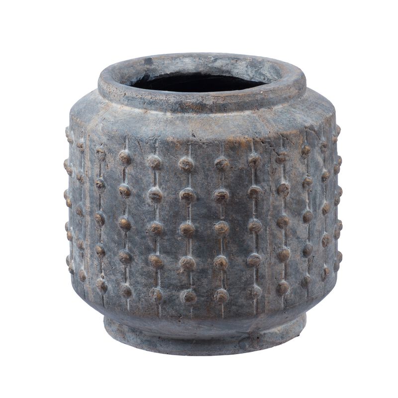 8 Inch Ceramic Planter, Round Curved Bubbled Texture, Weathered Gray Finish-Benzara