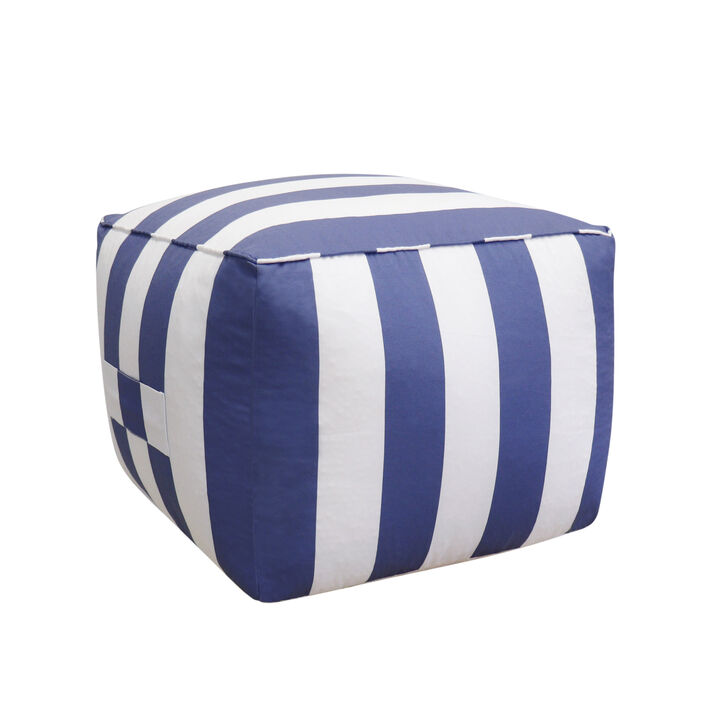 Pasargad Home Galaxy White/Blue Poly Fabric Striped Pouf
