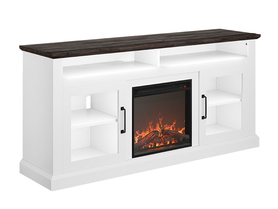 BELLEZE Modern 60" Traditional TV Stand with 18" Electric Fireplace Heater & Media Entertainment Center Console Table for TV up to 65" with Open Storage Shelves & Cabinets - Cayman (White) BELLEZE Modern 60" Traditional TV Stand with 18" Electric Fireplace Heater & Media Entertainment Center Console Table for TV up to 65" with Open Storage Shelves & Cabinets - Cayman (White)