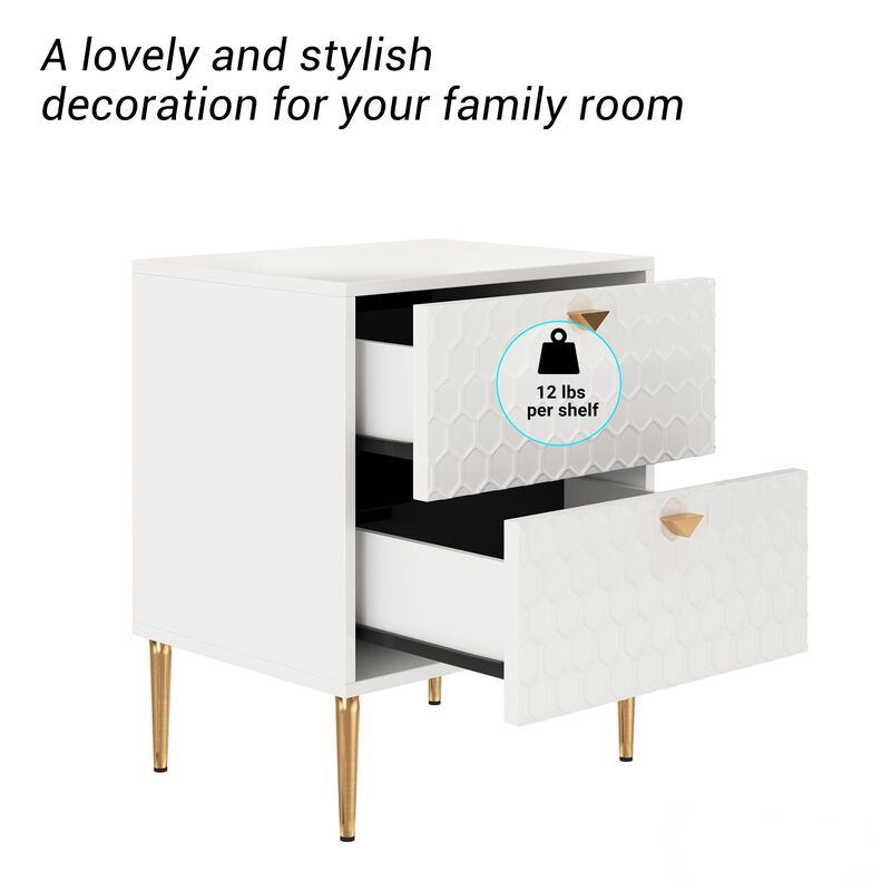 Black Wood Nightstand Accent Storage Cabinet with 2-Drawer Chest