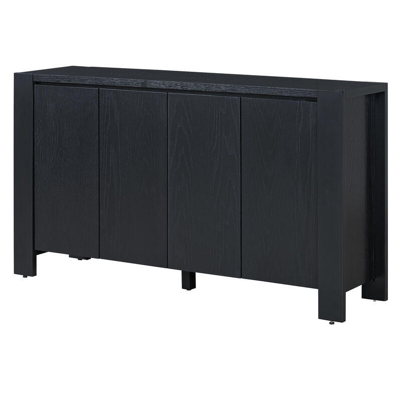 Clihome Buffet Cabinet with Storage, 4-Door Retro Wood Sideboard with Distressed Finish and Adjustable Shelves for Dining Room, Kitchen, and Living Room (Black)