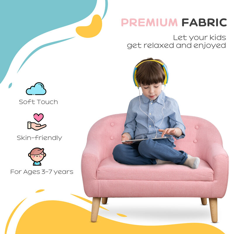 Cozy Children Sofa Couch Sturdy Wood 2 Seat Armrest Chair Kids Pink
