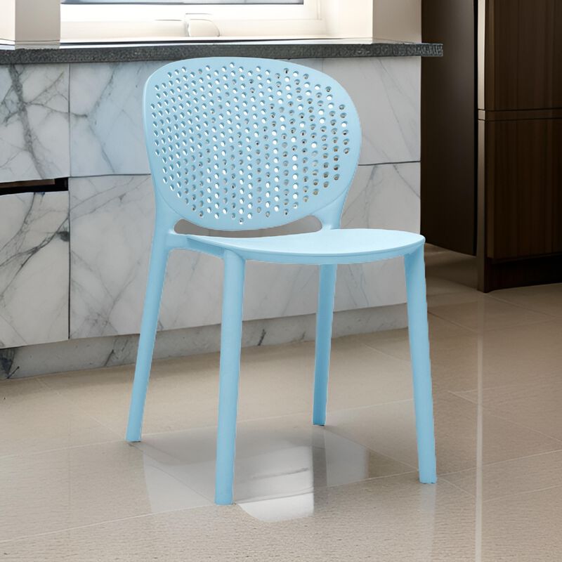 Gyna 14 Inch Kids Side Chair, Dotted Backrest, Armless, Set of 4, Blue - Benzara