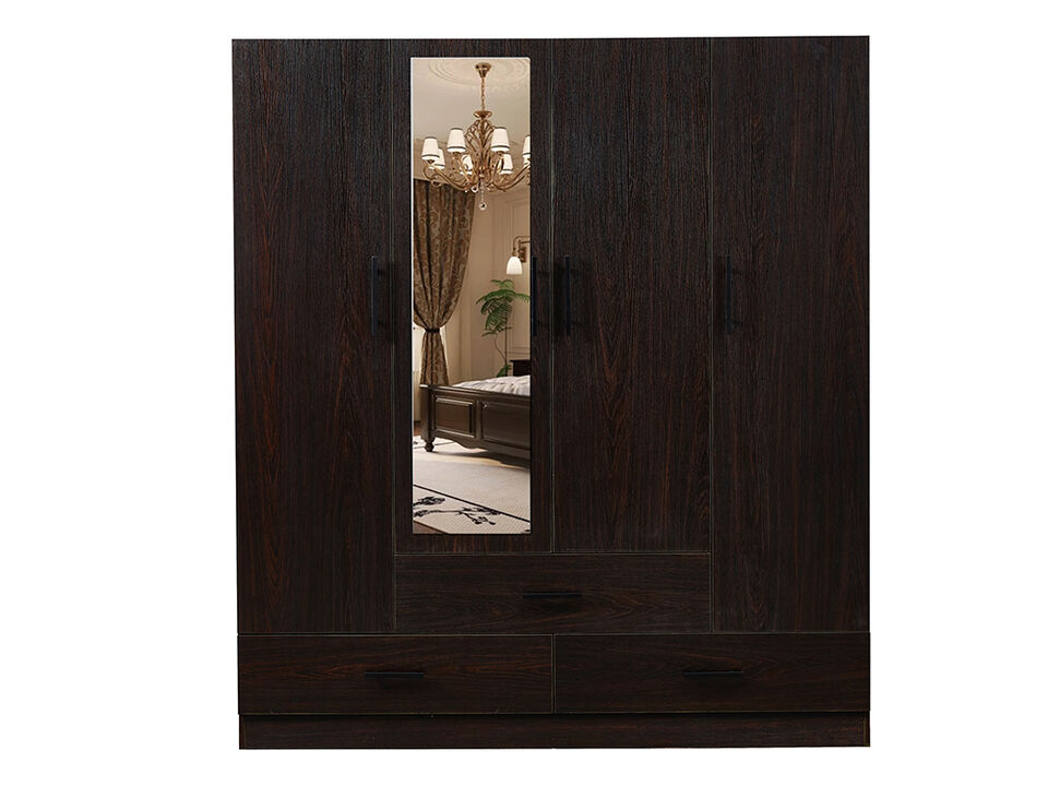 Armoire Wardrobe Closet with Mirror, 4-Doors Large Wardrobe Closet with Hanging Rod, Wardrobe Cabinet 3 Drawers Wardrobe Organizers and Storage 63''Wx18.9''Dx70.8''H