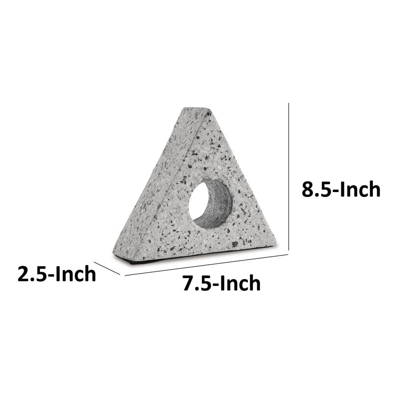 Sofy Triangle Sculpture Decor Set of 2, Black, White Marble Flecks, Cement - Benzara