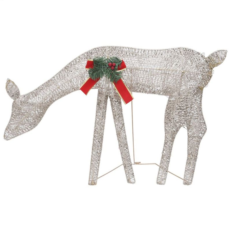 Outdoor 6 Reindeer Christmas Decoration, Red Bow, 180 Gold LEDs, Steel - Benzara