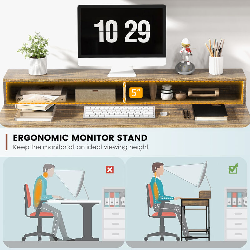 48 Inch Computer Desk with Monitor Stand Drawer and Shelves-Rustic Brown