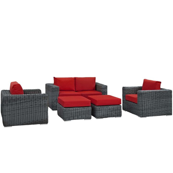 Summon 5 Piece Outdoor Patio Sunbrella Sectional Set - Canvas Red