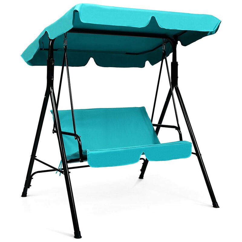 2 Person Weather Resistant Swing with Canopy for Porch Garden Backyard Lawn