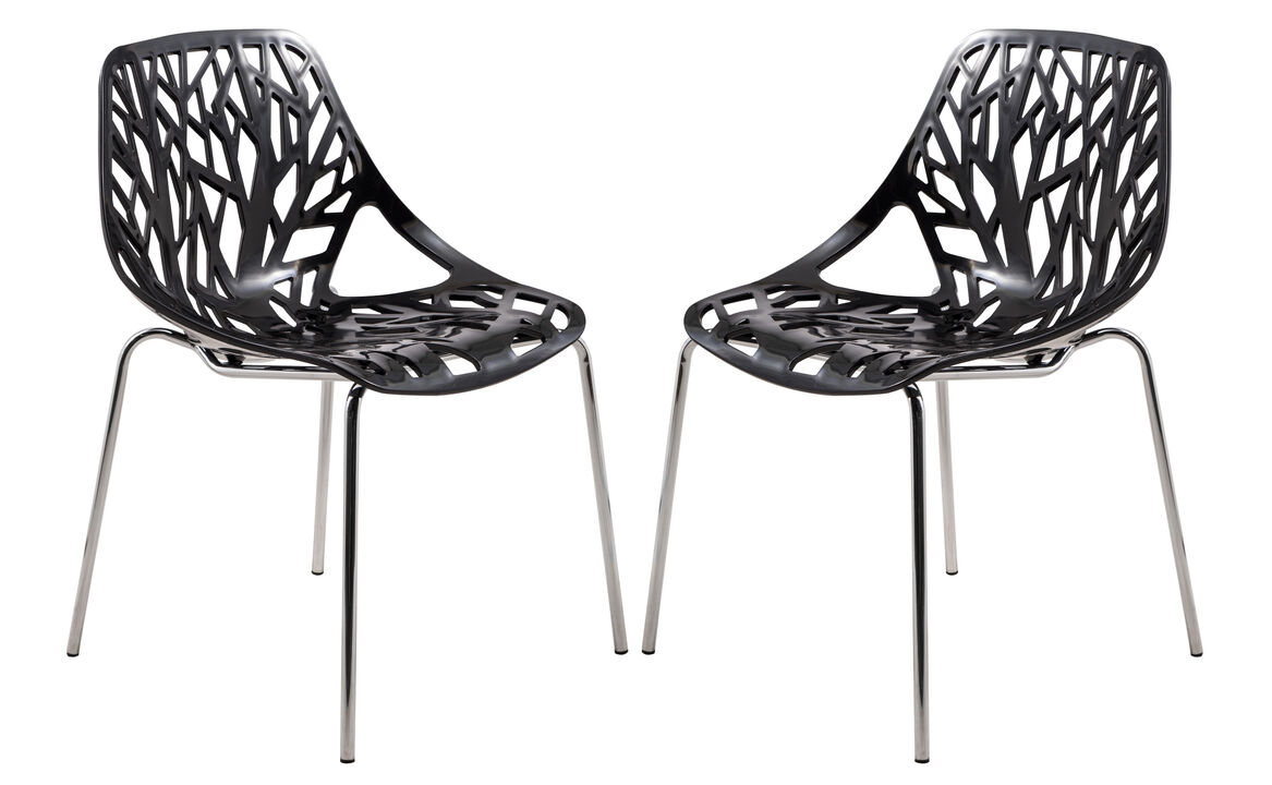 LeisureMod Asbury Dining Stackable Chair in Polypropylene Seat and Chrome Legs Set of 2
