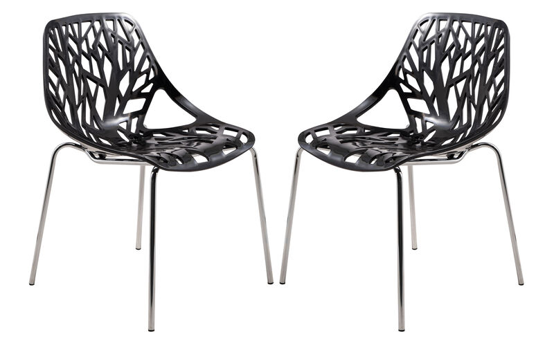 LeisureMod Asbury Dining Stackable Chair in Polypropylene Seat and Chrome Legs Set of 2