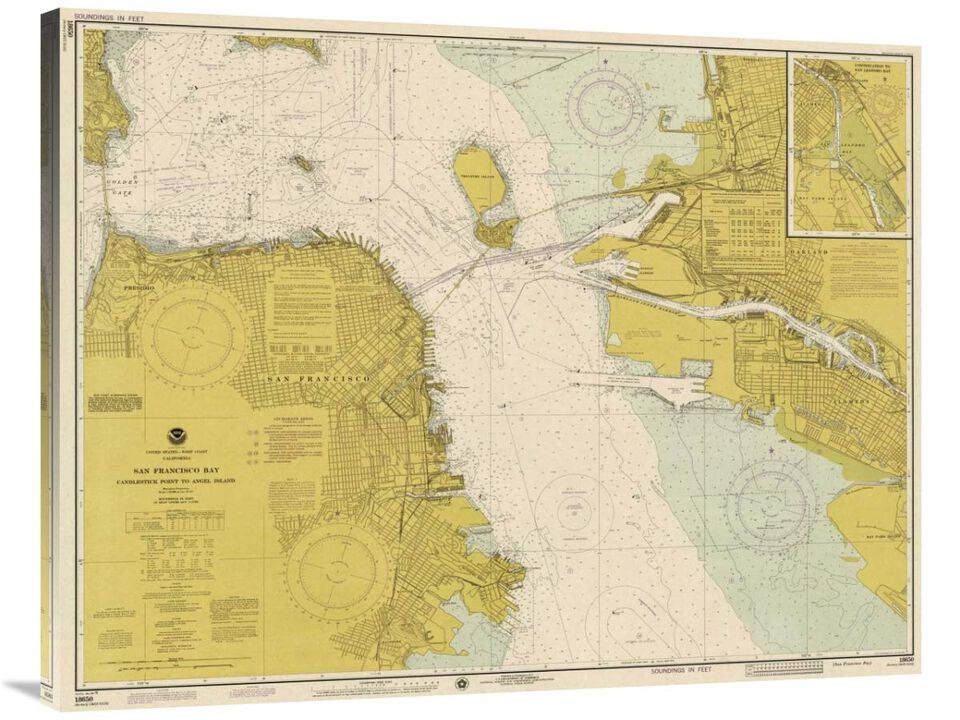 Nautical Chart - San Francisco Bay ca. 1975 - Sepia Tinted-Canvas Art-40x31.2