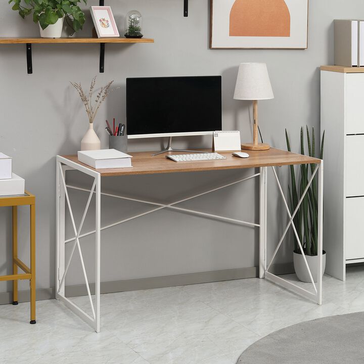 Natural Study Space: 47.25" Folding Laptop Table with Metal Frame