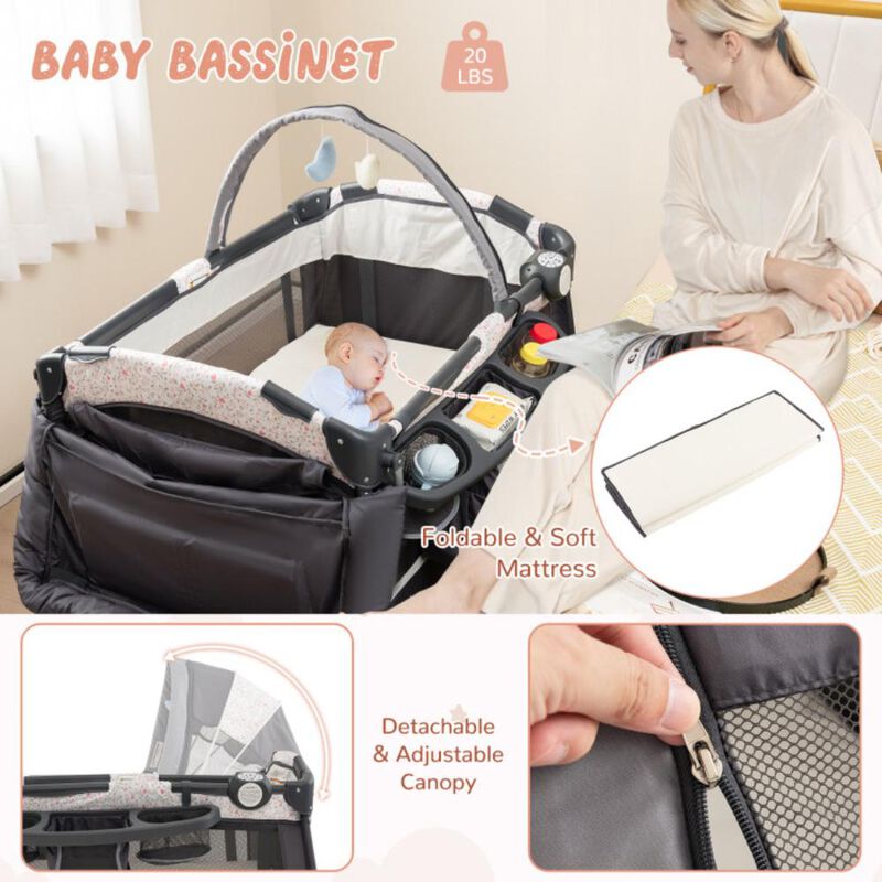 Hivvago 4 in 1 Portable Pack and Play Baby Nursery Center with Bassinet