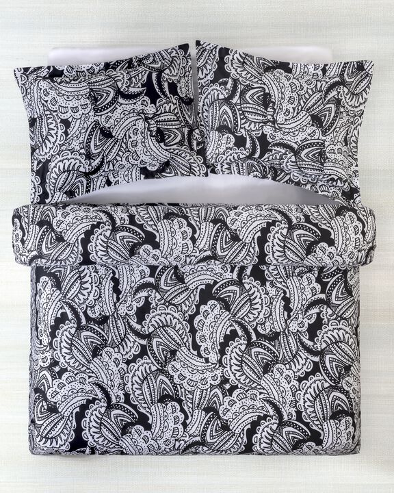 Brooks Brothers Black & White Paisley Cotton Sateen Duvet Cover Set