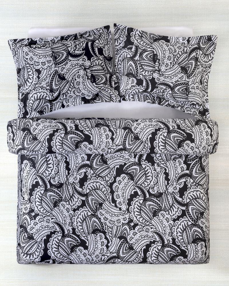 Brooks Brothers Black & White Paisley Cotton Sateen Duvet Cover Set