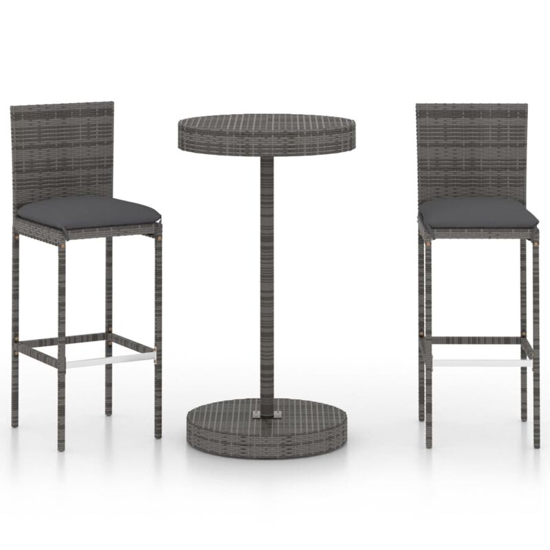 vidaXL 3 Piece Garden Bar Set with Cushions Poly Rattan Gray