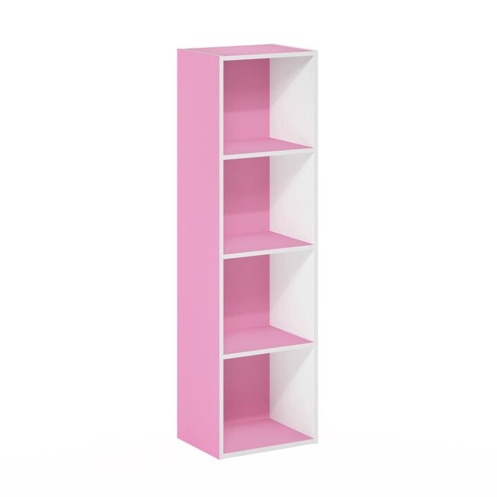 Furinno Luder Bookcase / Book / Storage, 4-Tier Cube, Pink/White