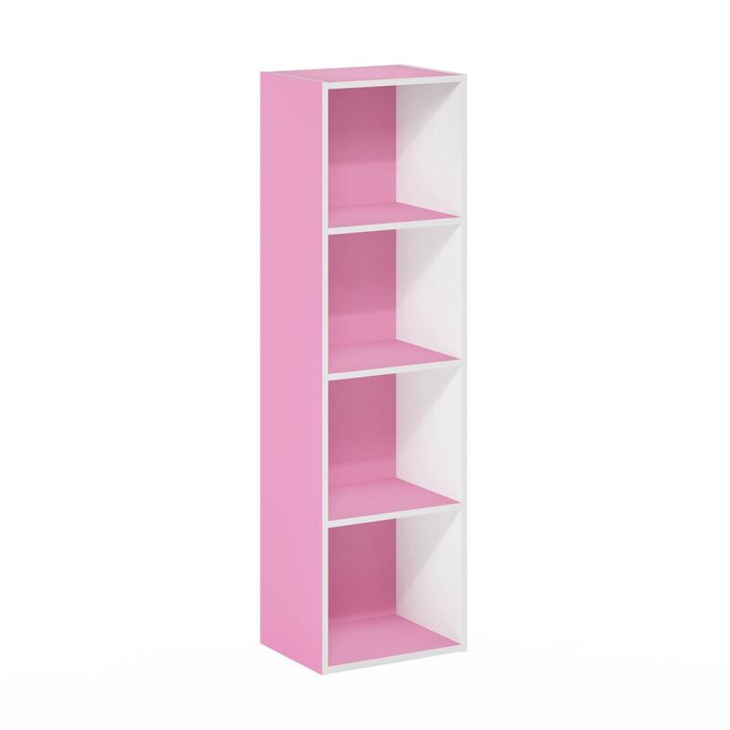 Furinno Luder Bookcase / Book / Storage, 4-Tier Cube, Pink/White
