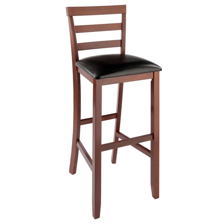 Ergode Simone 2-Piece Ladder Back Bar Stool Set - Black Faux Leather, Solid Wood Walnut Frame - Comfortable & Stylish Seating for Home Bar or Family Room - Easy Assembly & Replacement Parts Available