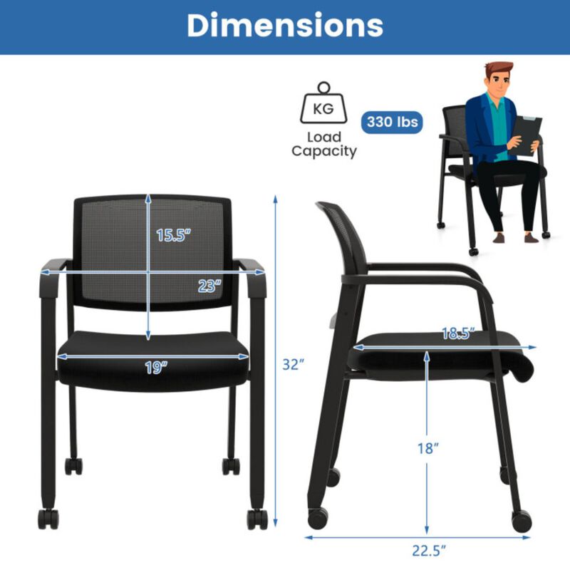 Hivvago Set of 2 Stackable Rolling Office Chairs with Mesh Backrest