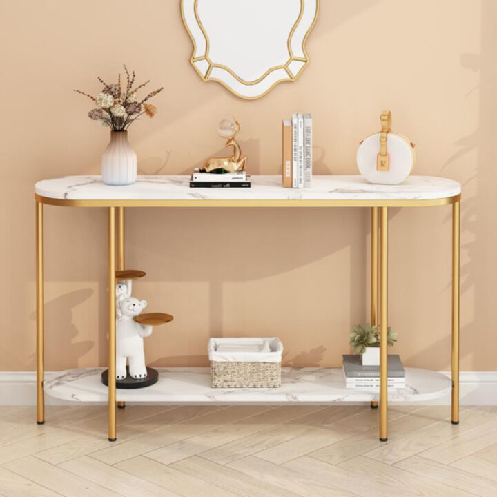 2-Tier Console Table Narrow Entryway Table for Hallway or Living Room Storage and Display