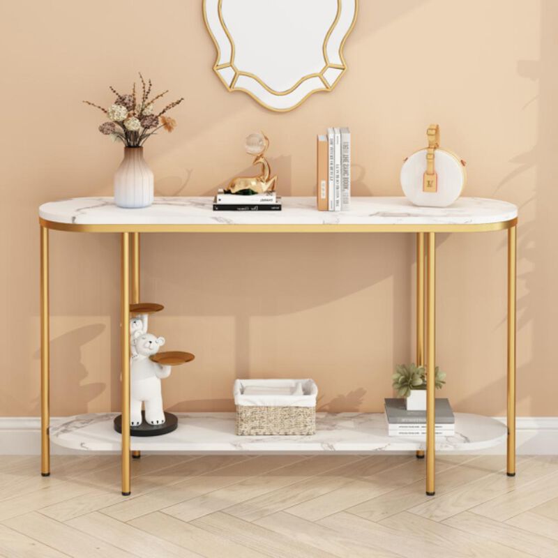 2-Tier Console Table Narrow Entryway Table for Hallway or Living Room Storage and Display