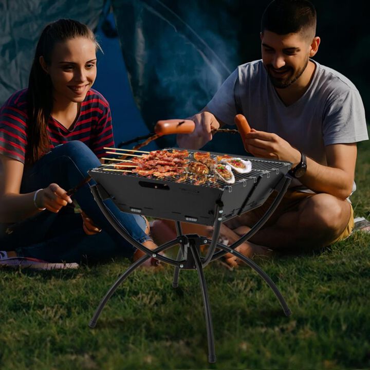Hivvago 3-in-1 Camping Campfire Grill with Stainless Steel Grills Carrying Bag & Gloves