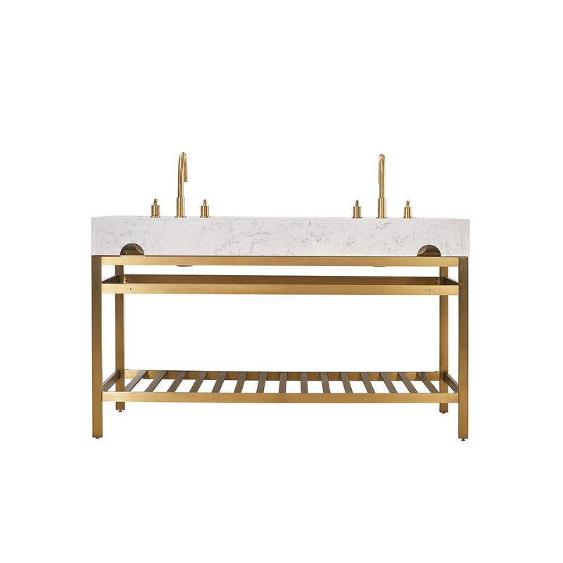 Altair 60 Double Stainless Steel Vanity Console in Brushed Gold without Mirror