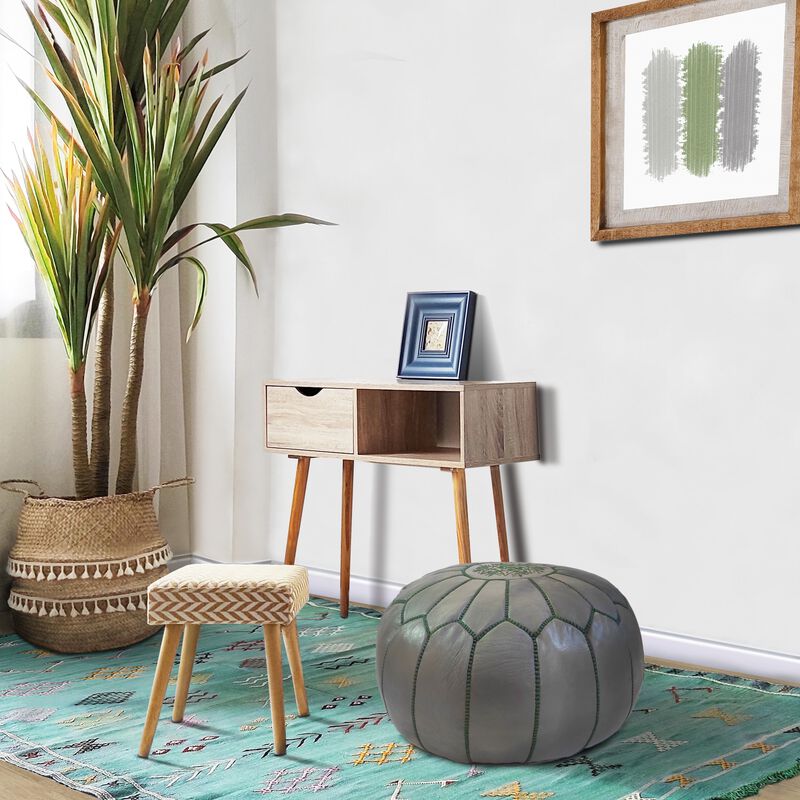 Handmade Moroccan Ottoman, Genuine Leather Pouf