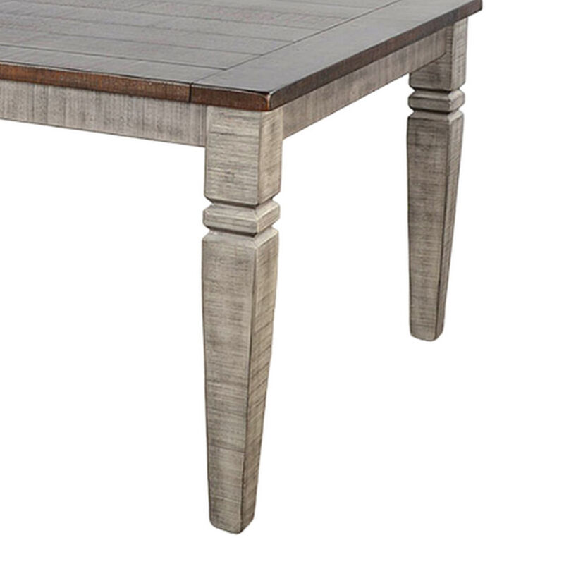 Camie Dining Table Extendable 66-90 Inch Dark Brown Gray Mahogany Wood - Benzara