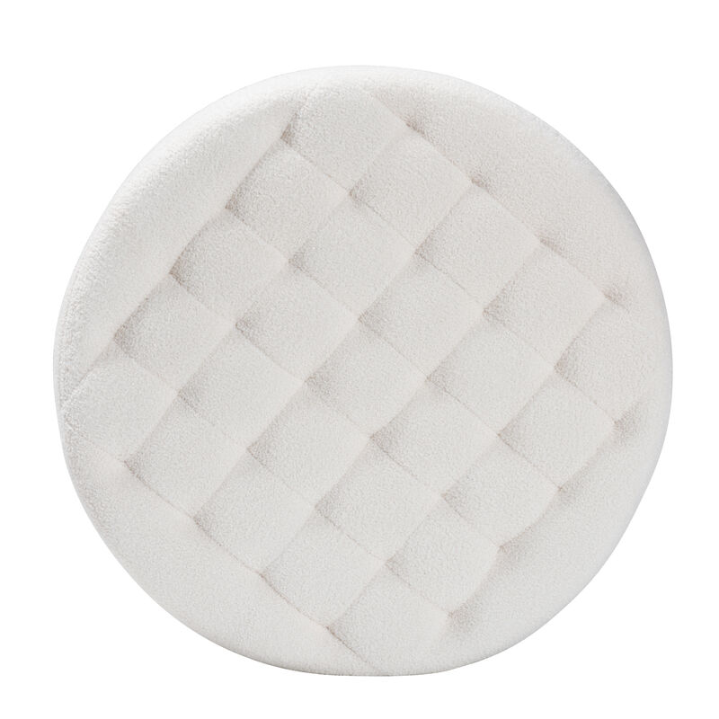 Baxton Studio Athena Modern and Ivory Boucle Upholstered and Black Finished Round Ottoman