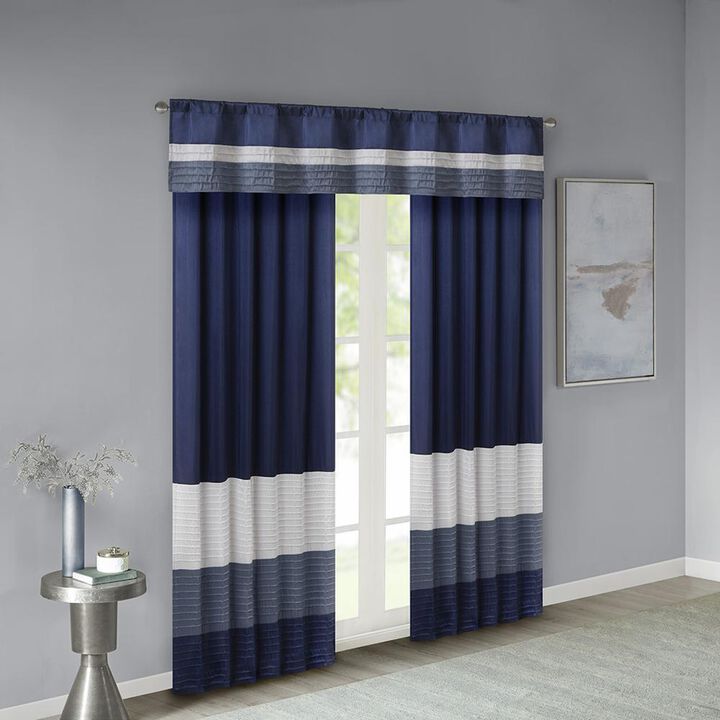 Belen Kox Navy Pintuck Striped Window Valance, Belen Kox