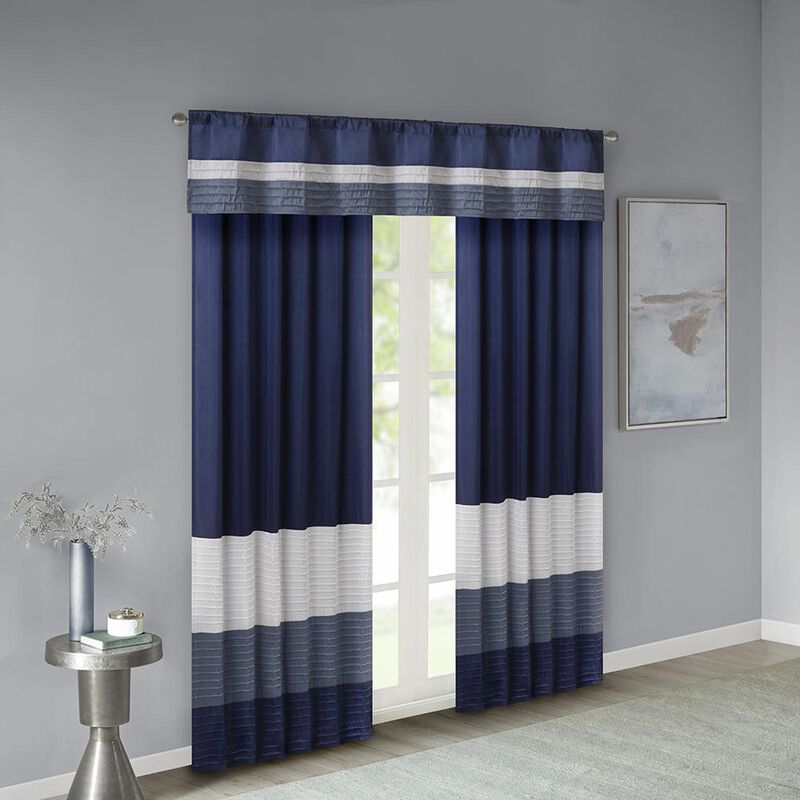 Belen Kox Navy Pintuck Striped Window Valance, Belen Kox