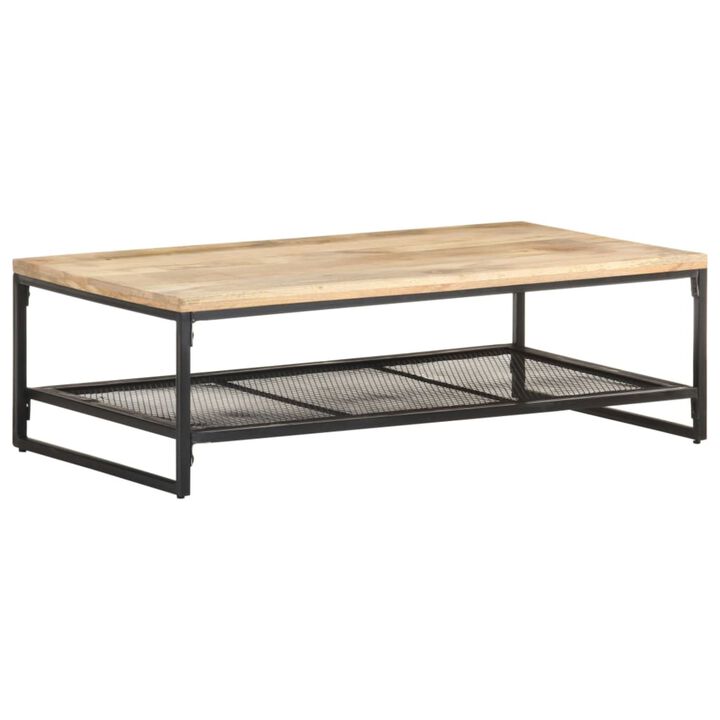 vidaXL Rectangular Coffee Table with Storage Shelf - Solid Mango Wood and Iron - Rustic Brown Farmhouse Style