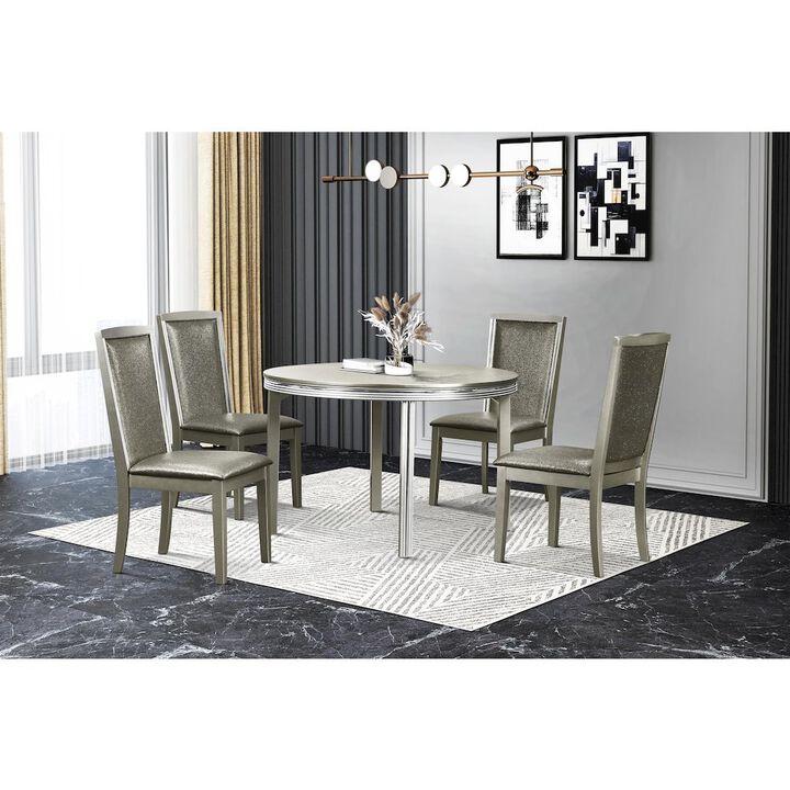 New Classic Furniture Lumina 5-Piece Wood Dining Set in Silver