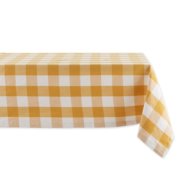 60" x 104" White and Honey Gold Buffalo Check Table Cloth
