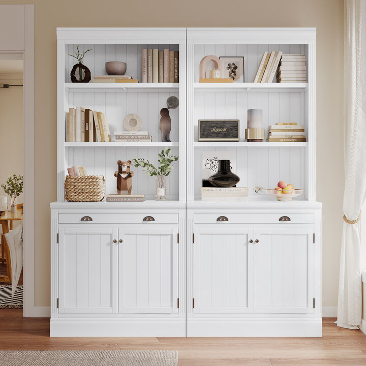 Merax 83.4"Tall Bookshelf Suite, Modern Bookcase Suite with LED Lighting,Doors and Drawers,2-Piece Set Storage Bookcase with Open Shelves