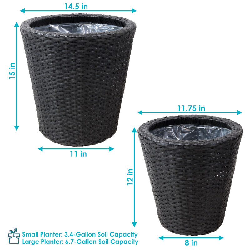 Sunnydaze 2-Piece Polyrattan Planters with Plastic Liner