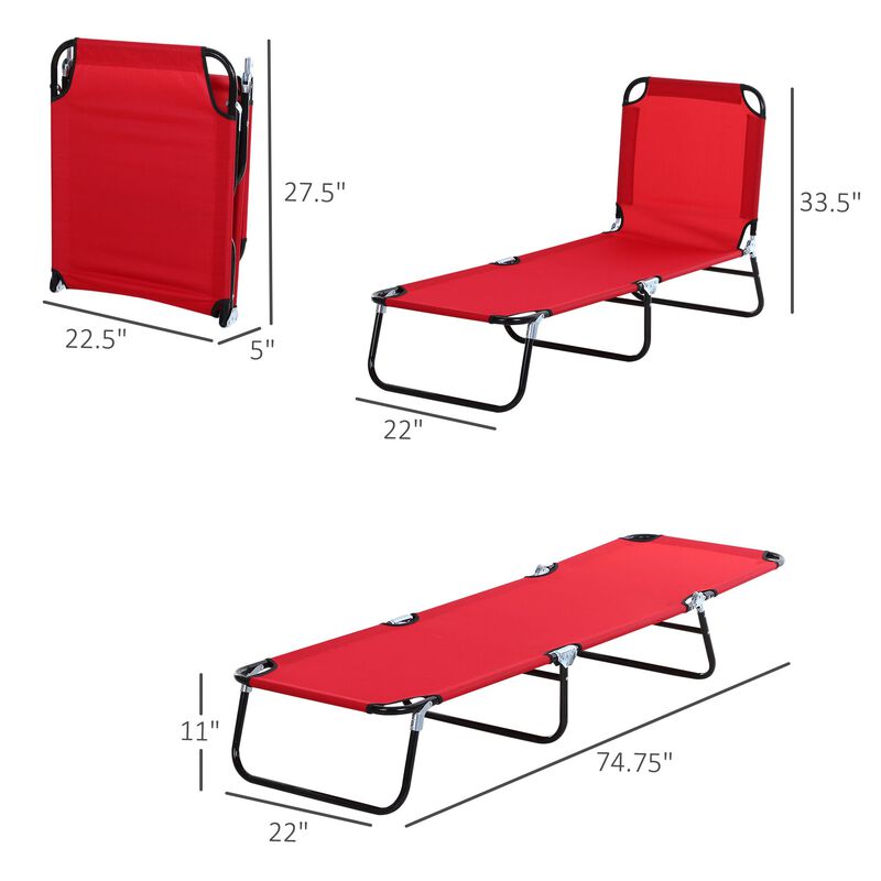 Red Outdoor Lounger: Portable 5-Position Folding Chaise for Beach, Poolside, Patio