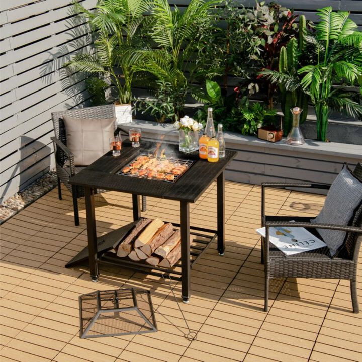 Hivvago 31 Inch Outdoor Fire Pit Dining Table with Cooking BBQ Grate