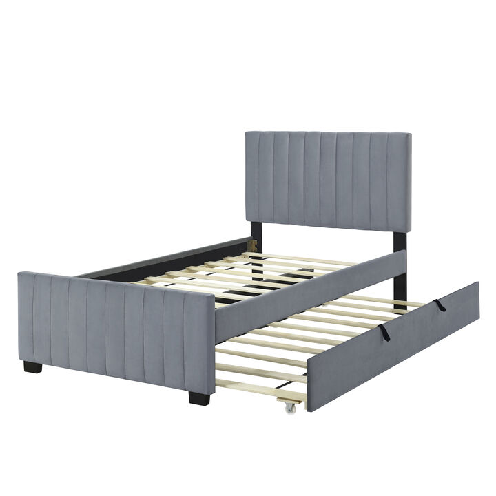 Merax Modern Upholstered Platform Bed with Trundle