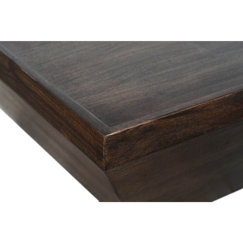 36 Inch Square Shape Acacia Wood Coffee Table with Trapezoid Base, Brown-Benzara